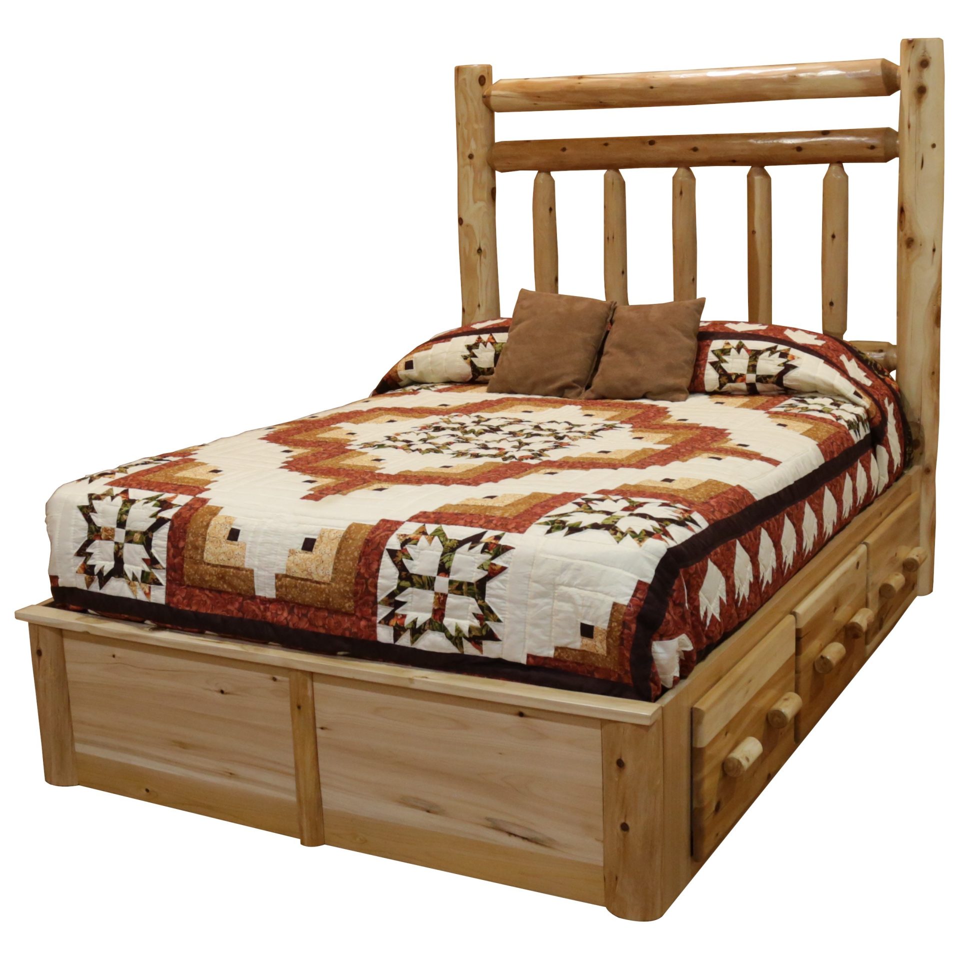 Rustic White Cedar Log Platform Double Top Rail Bed