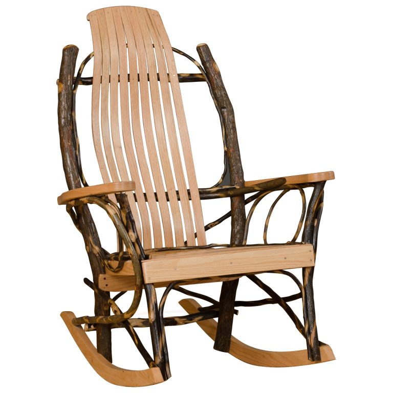 Rustic Hickory and Oak 9 Slat Flat Arm Rocker - Set of Two