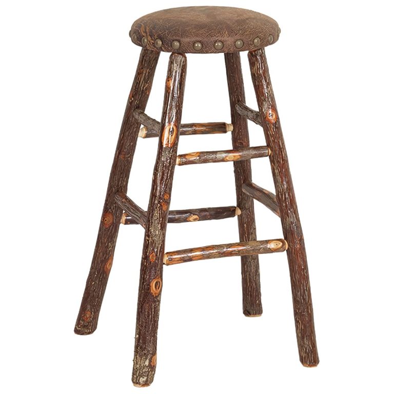 Rustic Hickory Upholstered Kitchen Stool