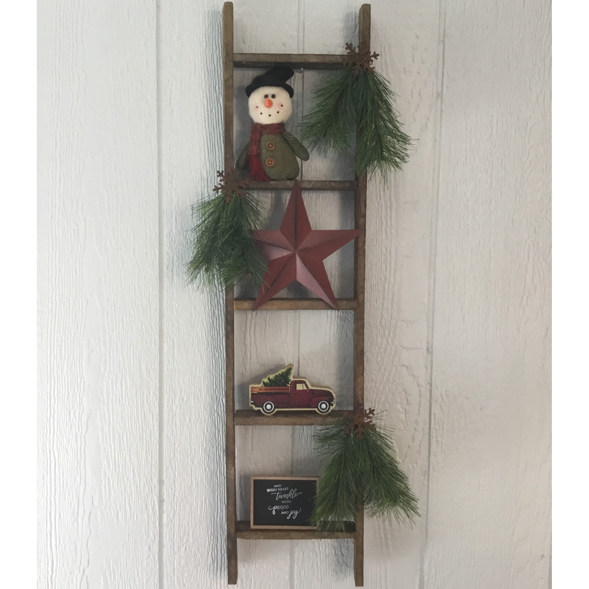 Decorative Tobacco Lath Christmas Ladder with Truck