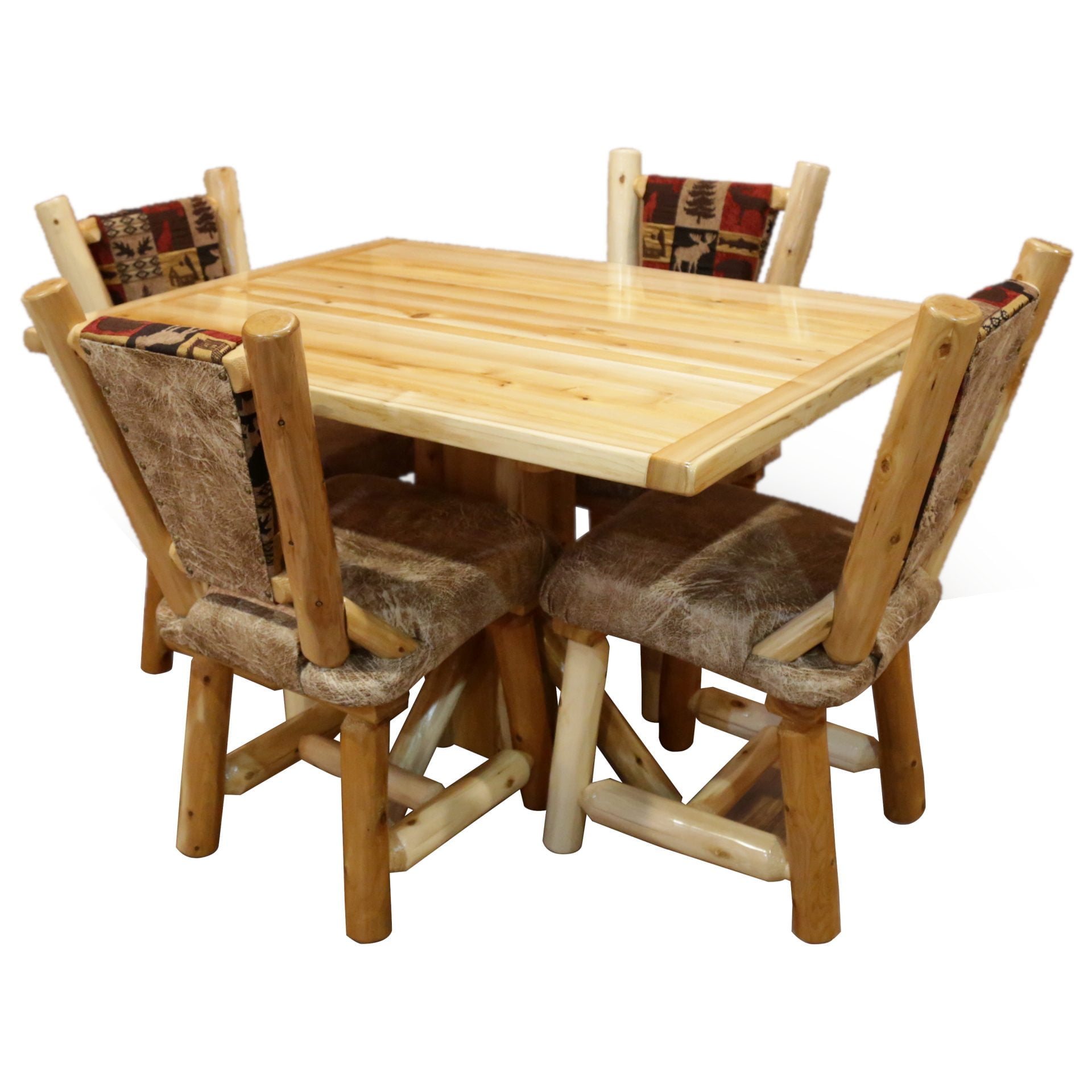 Rustic White Cedar Log 5-Piece Pedestal Dining Set