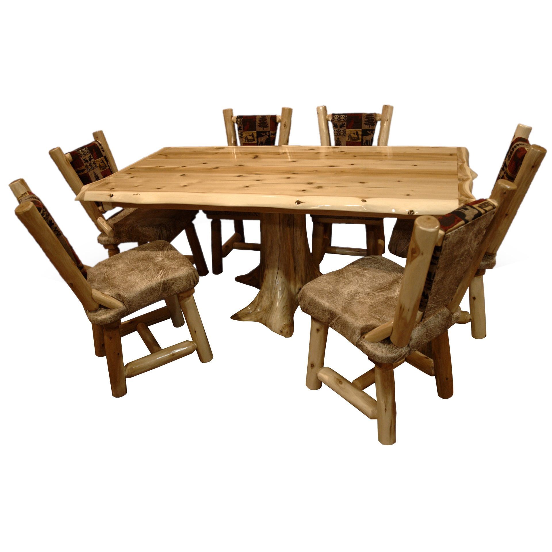 Rustic White Cedar Log 7-Piece Stump Dining Set