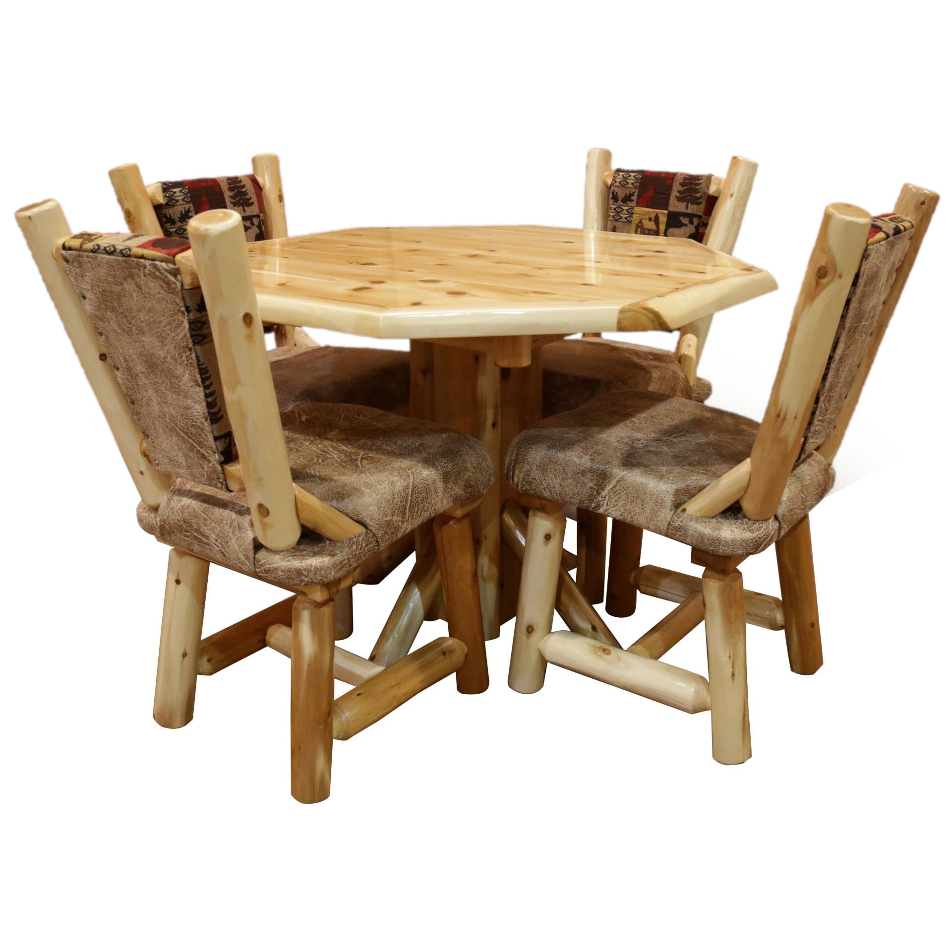 Rustic White Cedar Log 5-Piece Octagon Dining Set