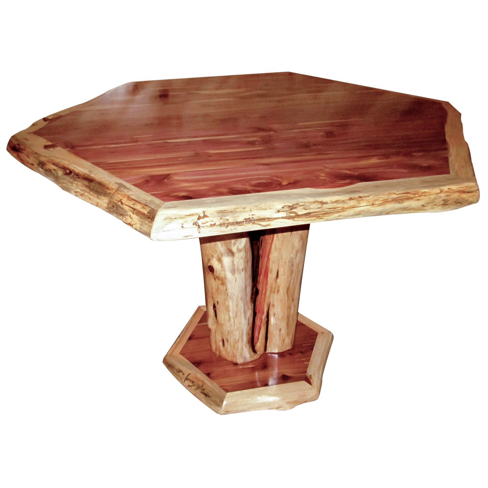 Rustic Red Cedar Log Hexagon Dining Table