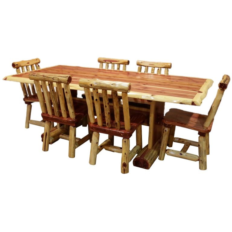 Rustic Red Cedar Log 7-Piece Trestle Dining Set