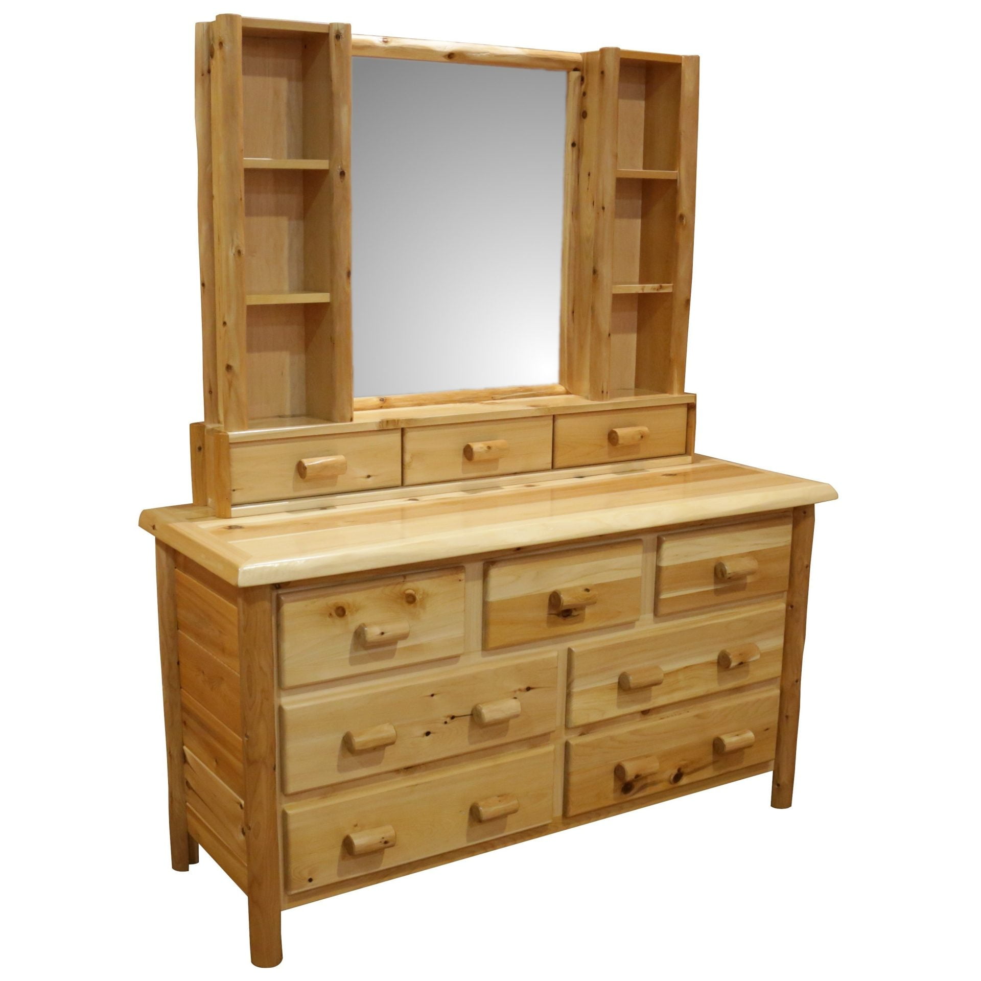 Rustic White Cedar Log 7-Drawer Dresser and Hutch Set