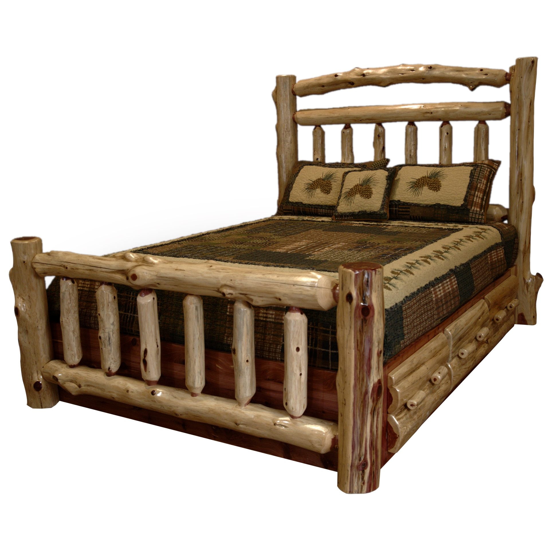 Rustic Red Cedar Log Platform Double Top Rail Bed