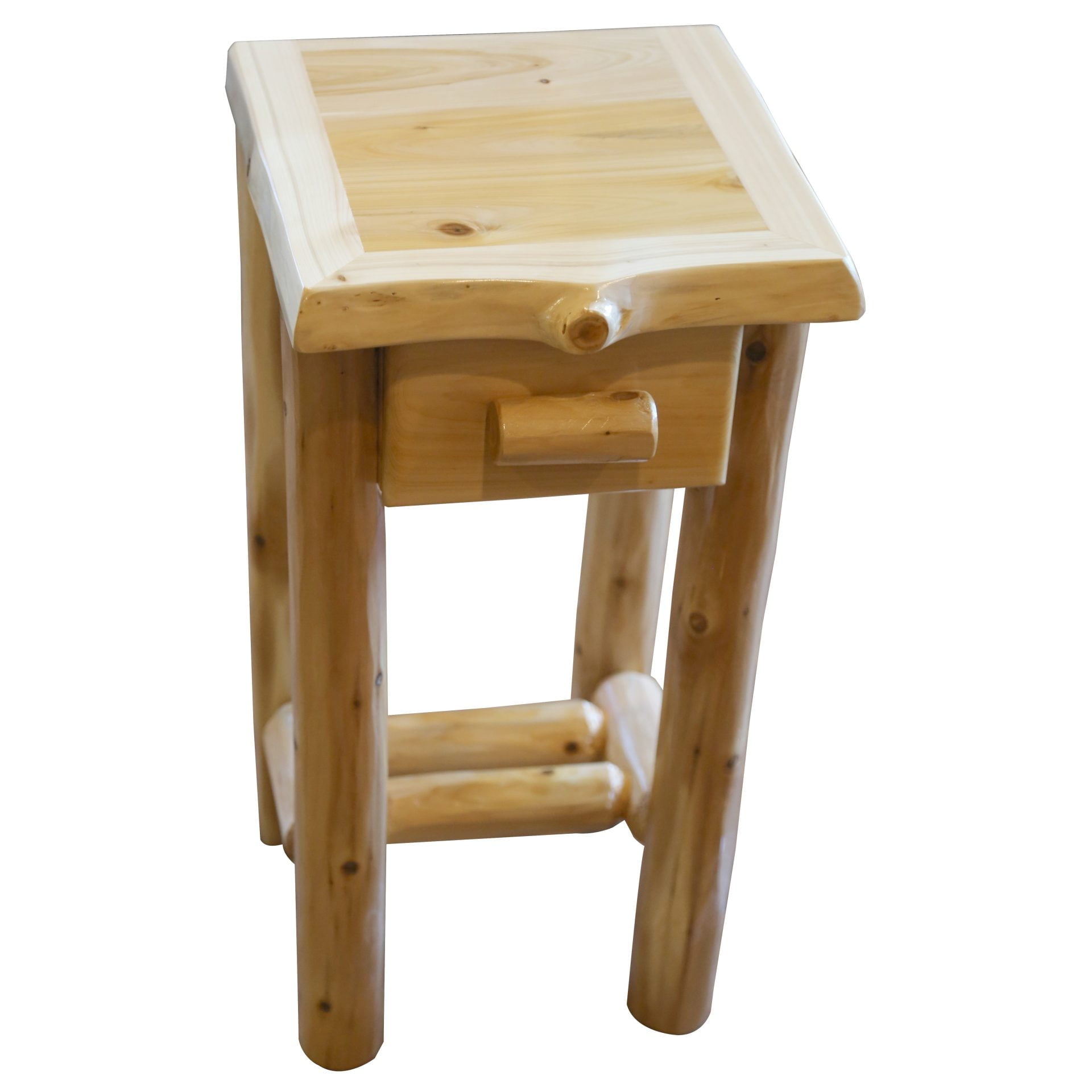 Rustic White Cedar Log Small 1-Drawer End Table