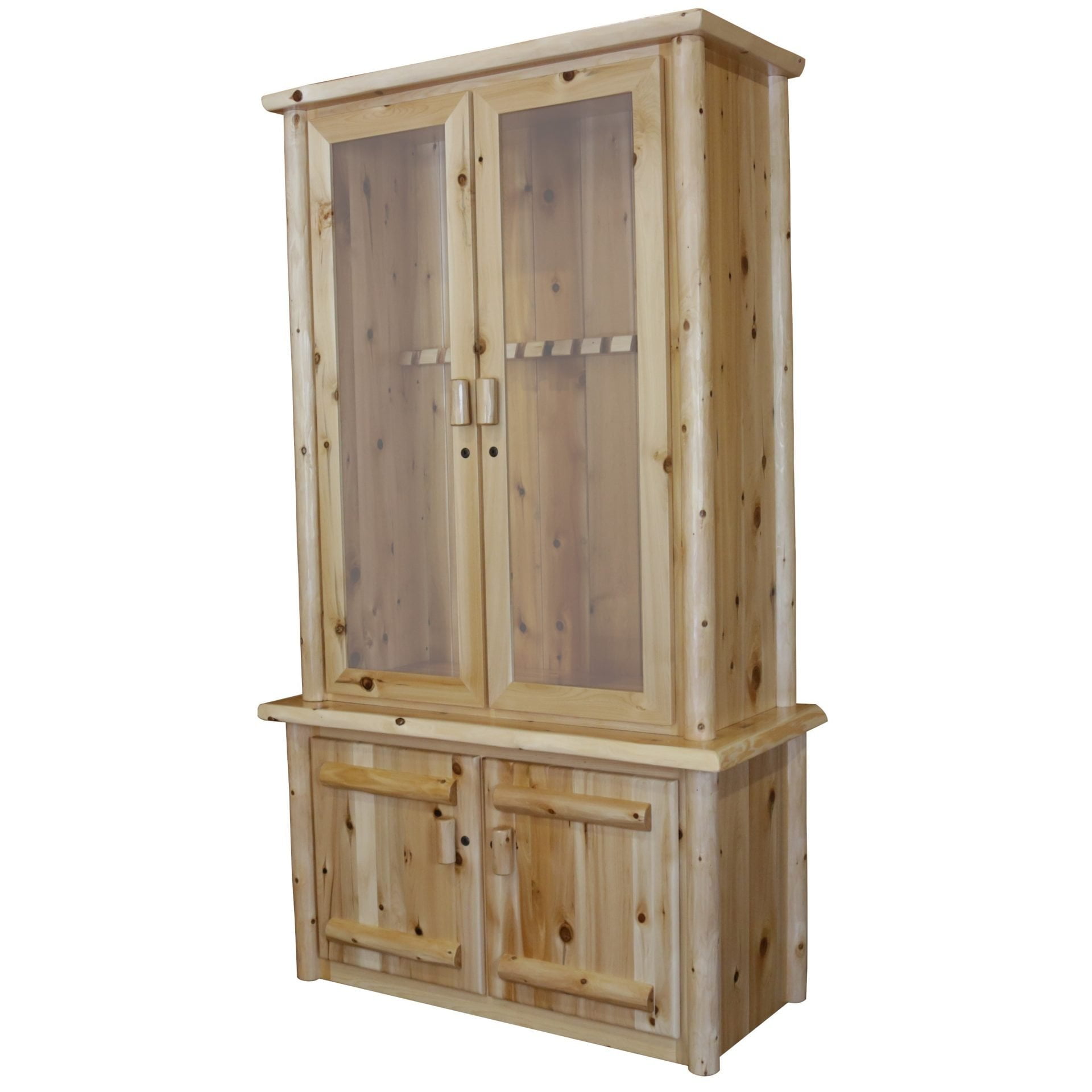Rustic White Cedar Log Gun Cabinet With Locking Doors