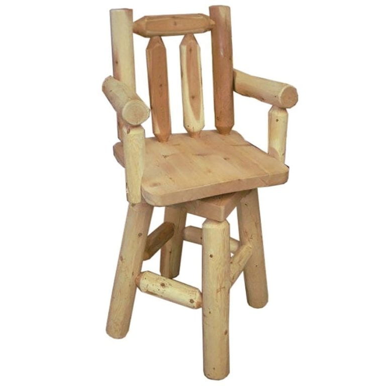 White Cedar Log Swivel Barstool with Arms