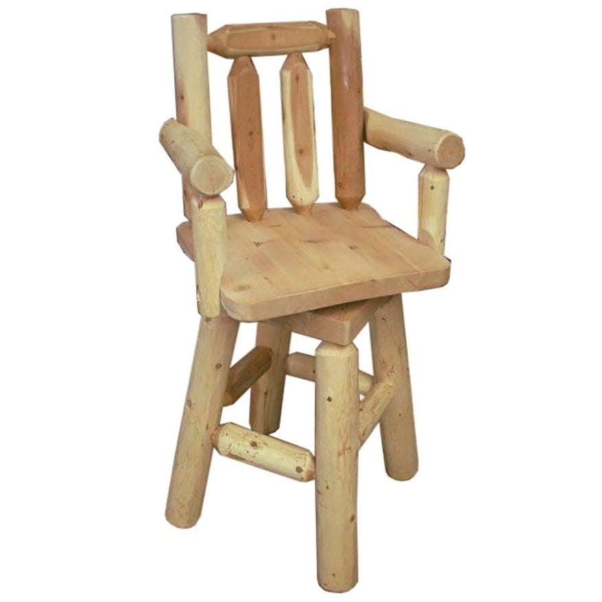 White Cedar Log Swivel Barstool with Arms