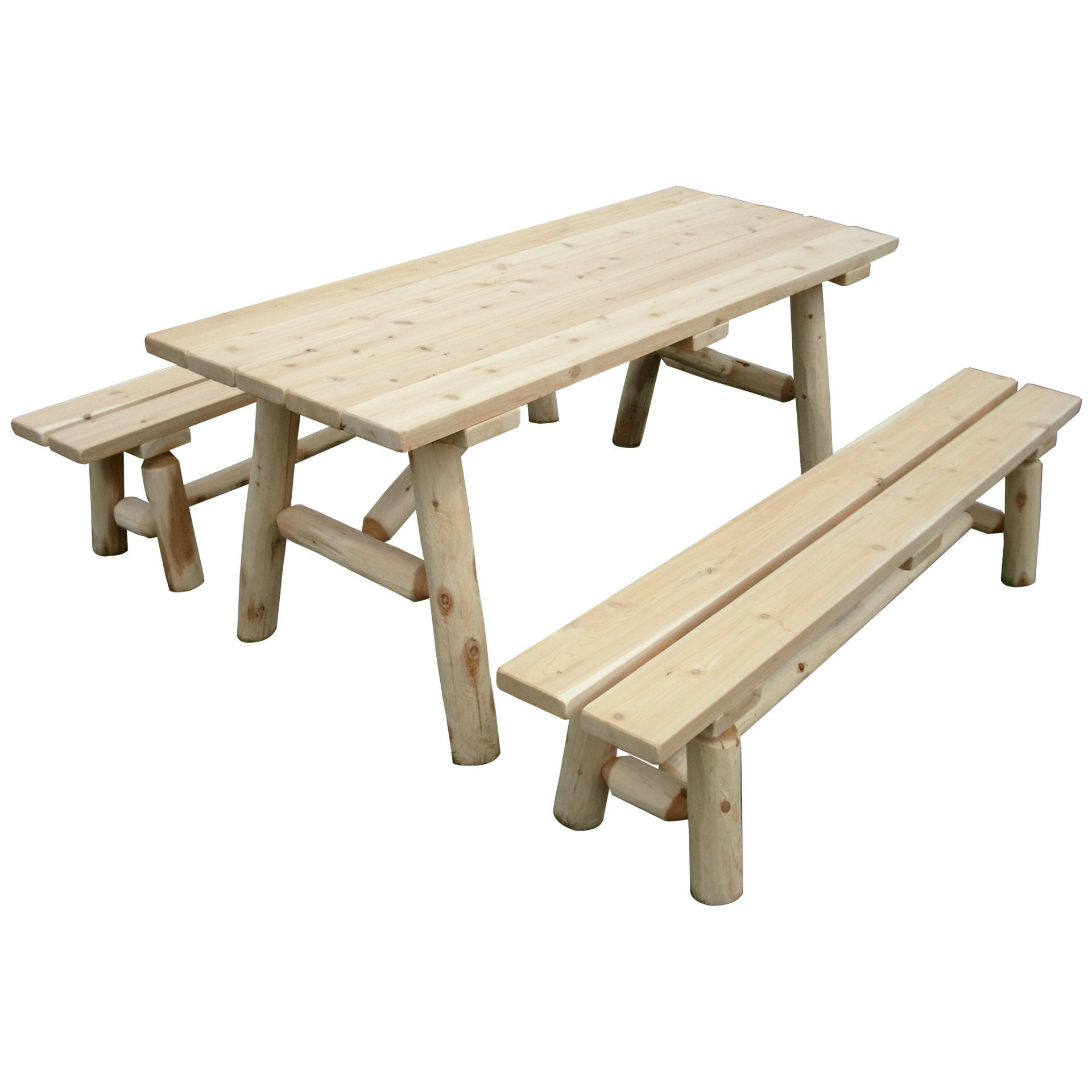 White Cedar Log Picnic Table with Detached Benches