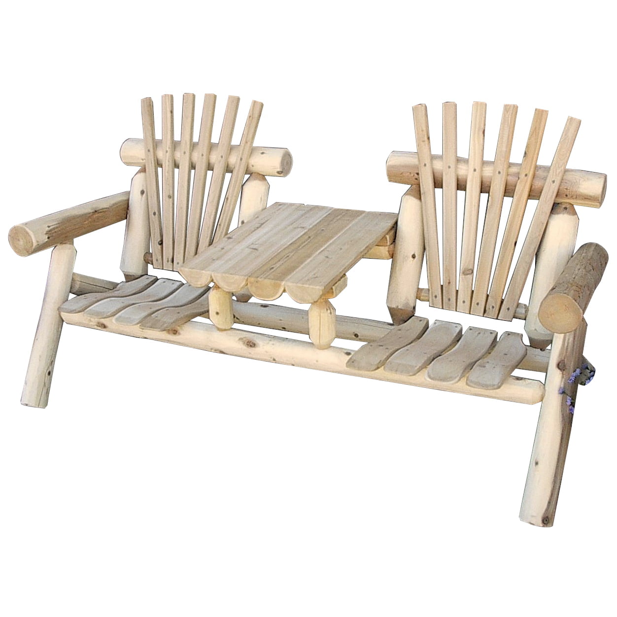 White Cedar Log Settee with Center Table