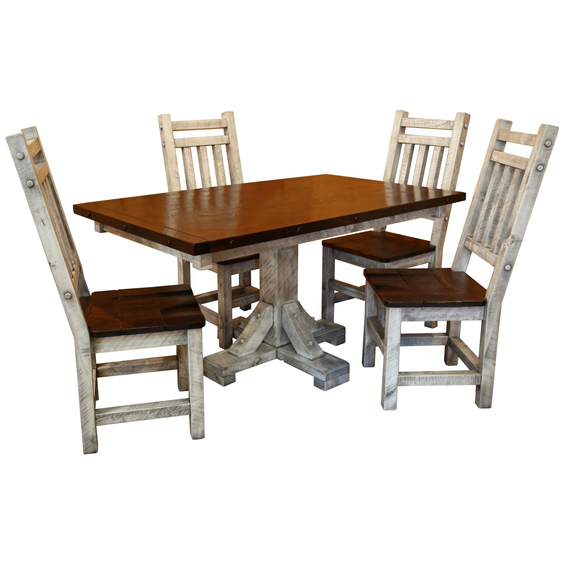 Barnwood Style Timber Peg 5-Piece Pedestal Dining Set