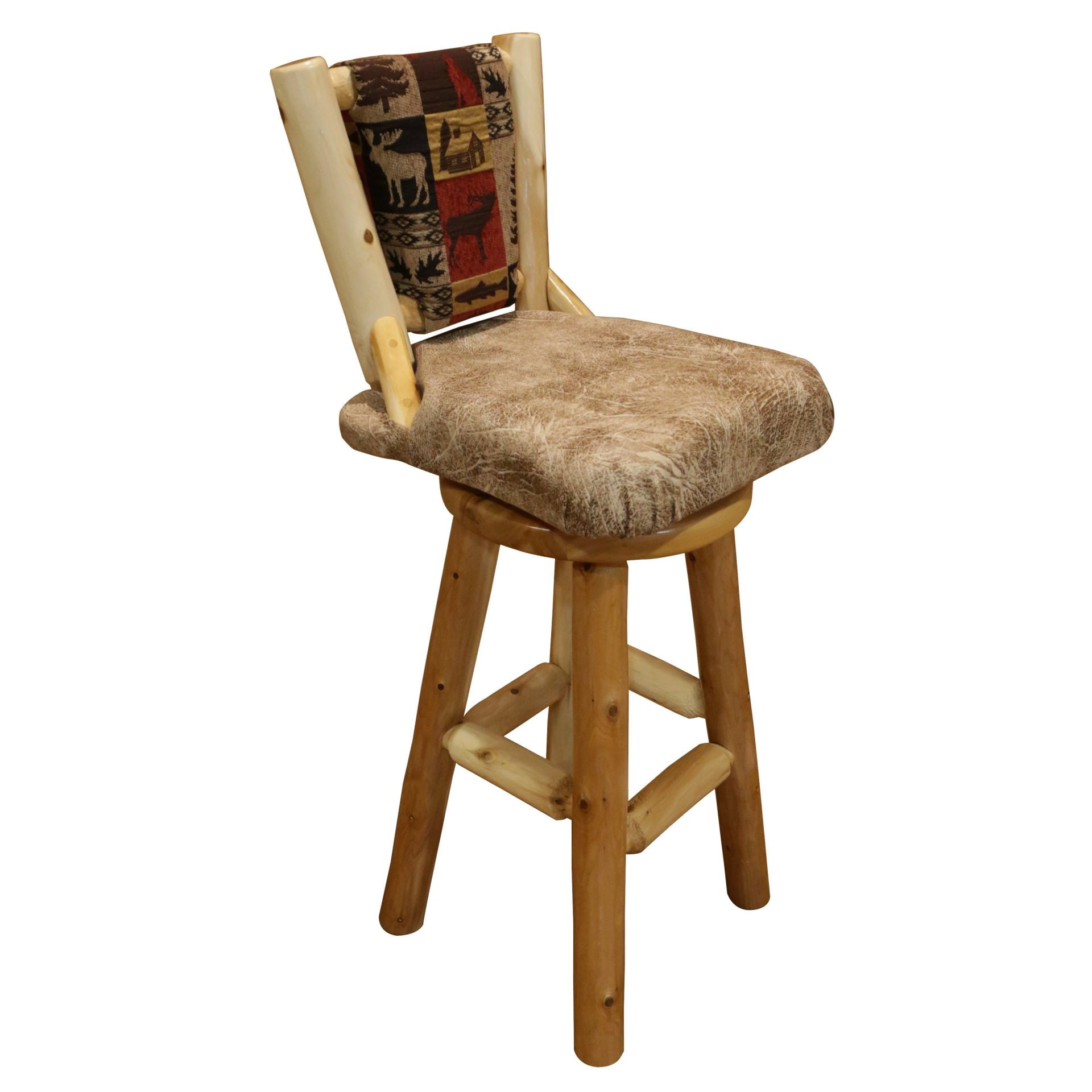 Rustic White Cedar Log Upholstered Swivel Barstool