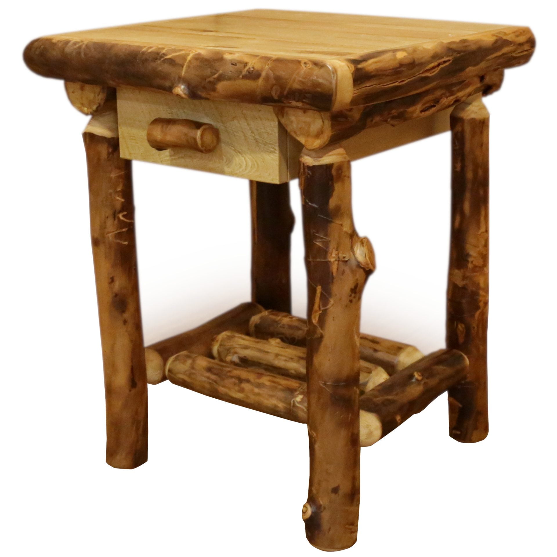 Rustic Aspen Log 1-Drawer End Table