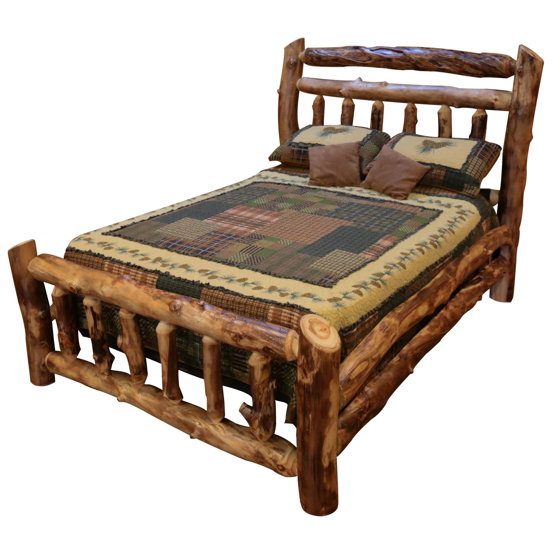 Rustic Aspen Log Mission Style Double Top Rail Bed
