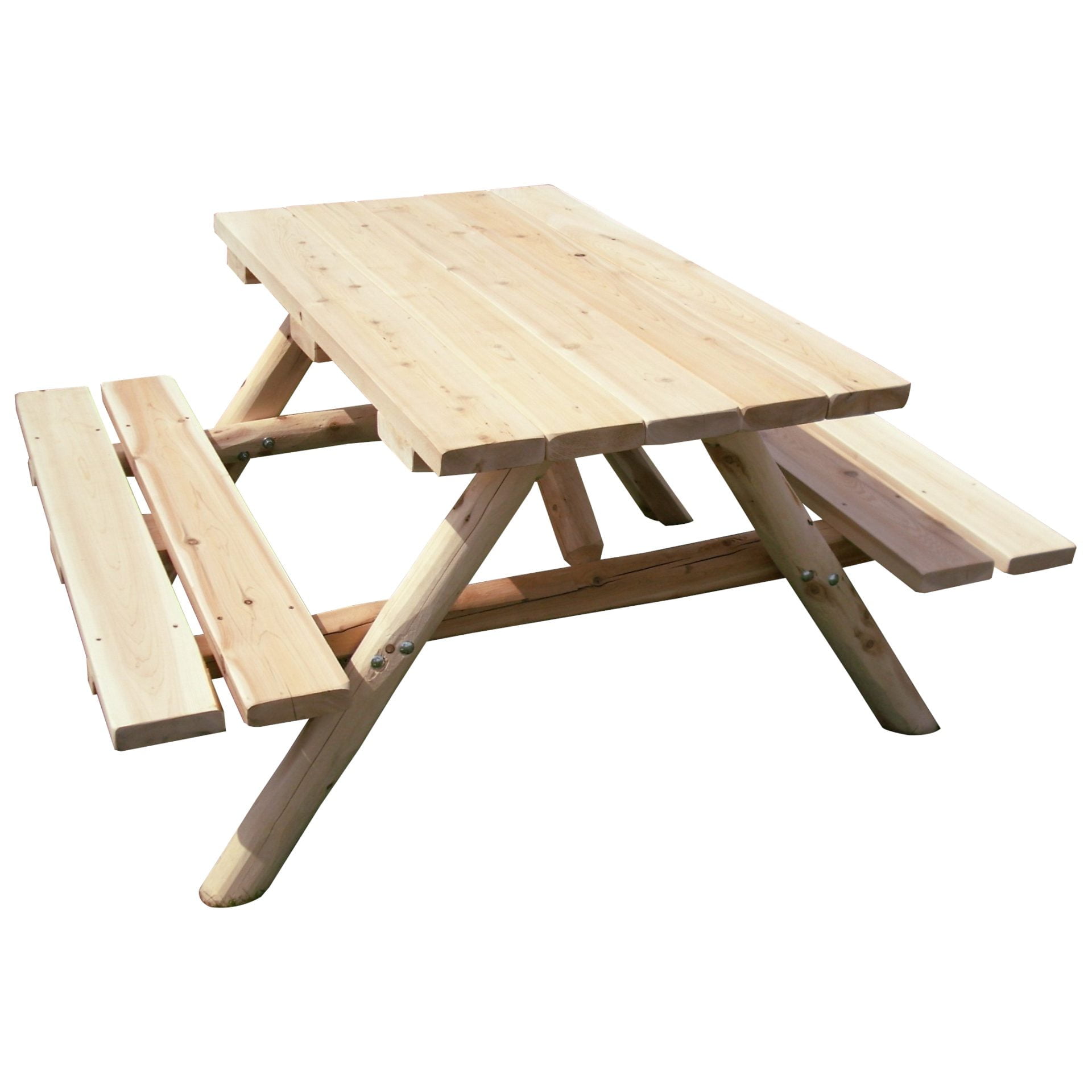 Outdoor White Cedar Log Picnic Table with Attached Benches