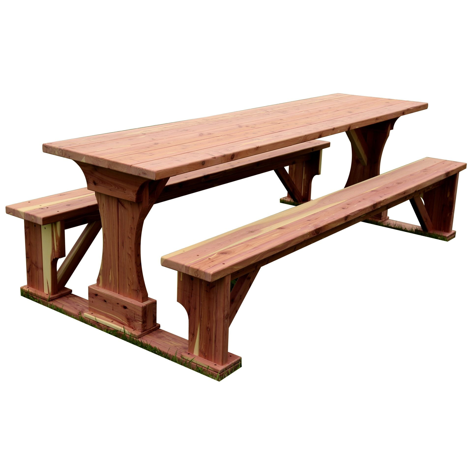 Outdoor Red Cedar Log Panel Picnic Table