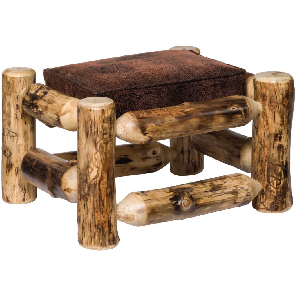 Rustic Aspen Log Upholstered Ottoman