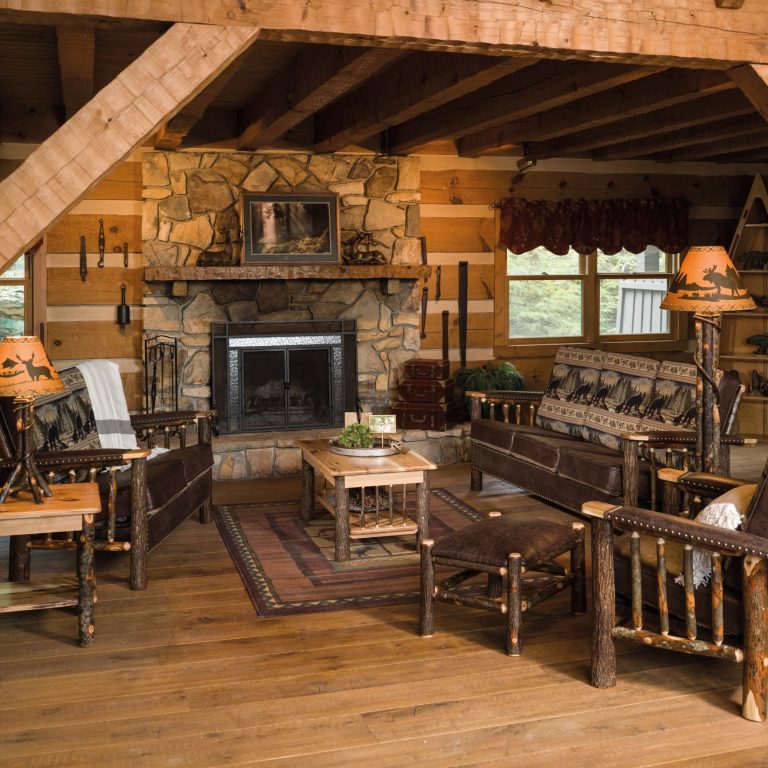 Rustic Hickory Nail-Head Living Room Set