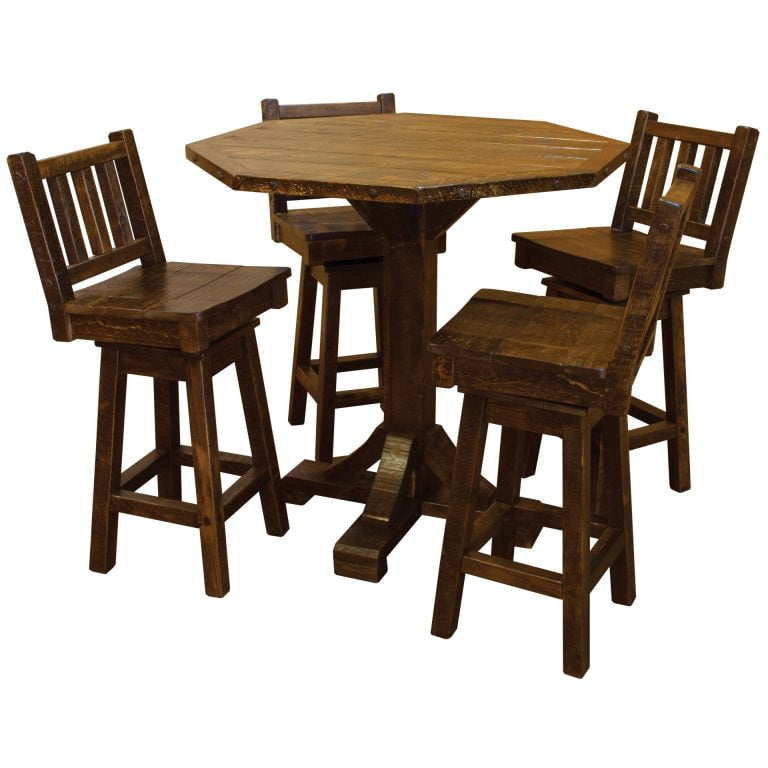 Farmhouse Timber Peg Pub Table Set-Counter or Bar Height-Includes a Table and 4 Swivel Stools