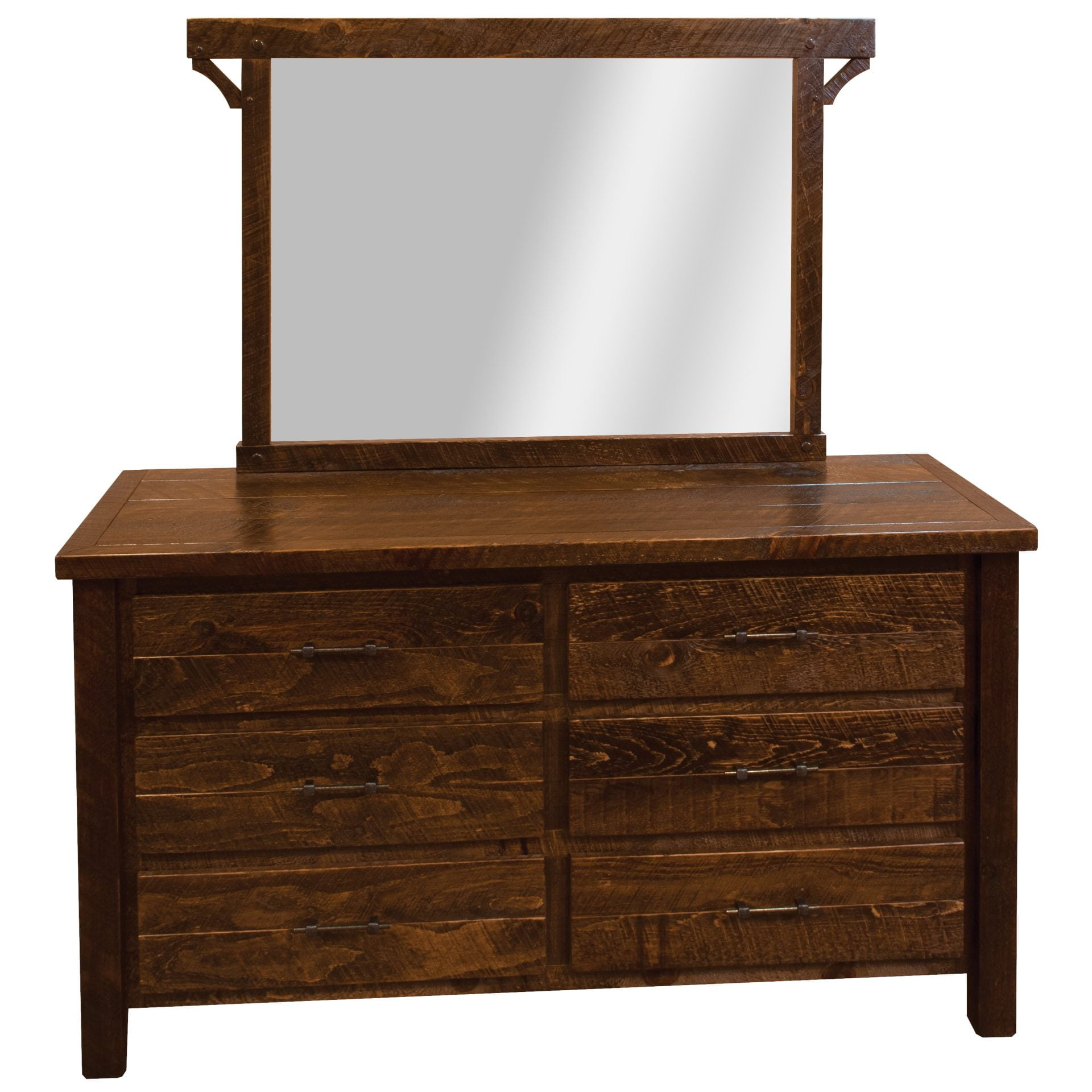 Barnwood Style Timber Peg 6-Drawer Dresser and Mirror Set