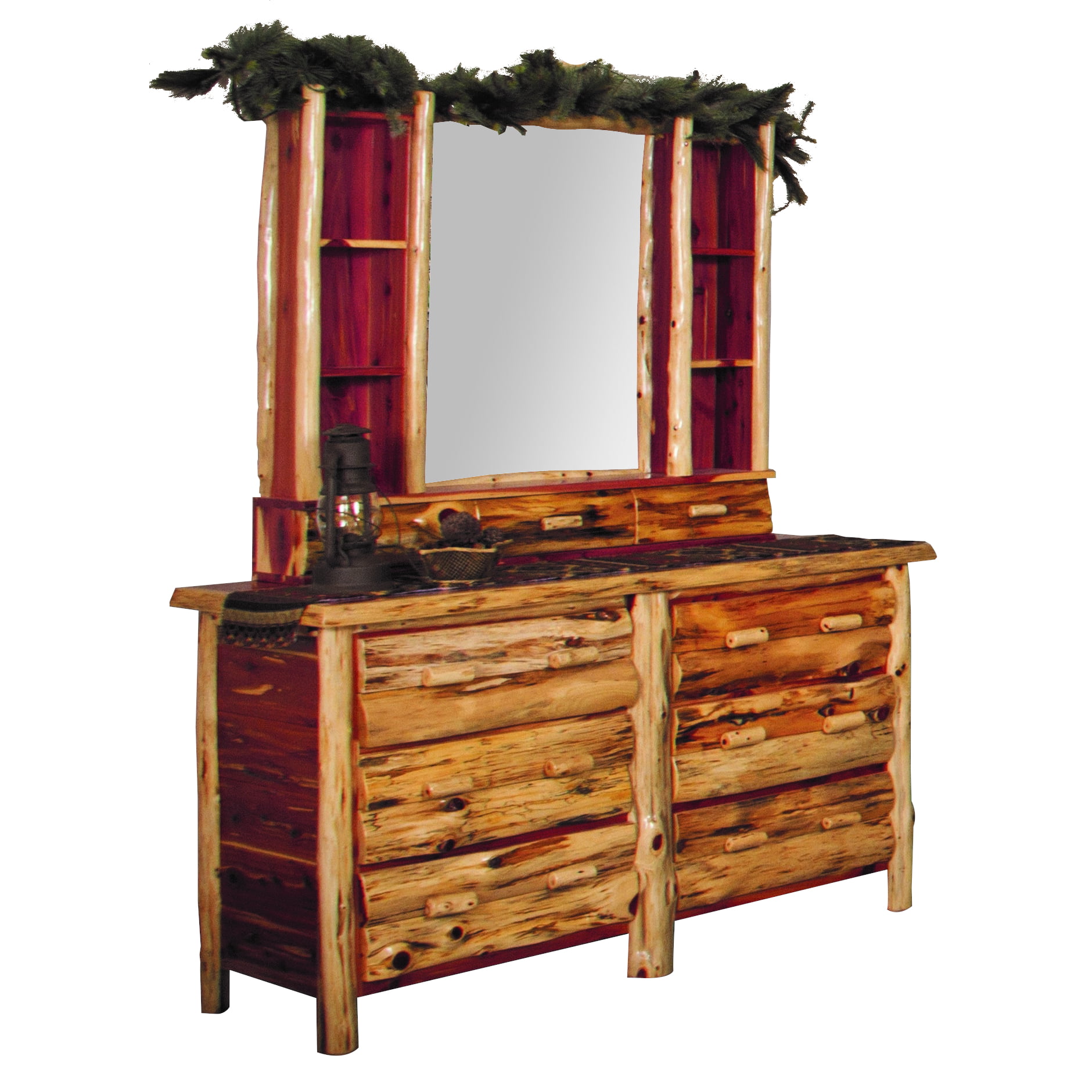 Rustic Red Cedar 6-Drawer Dresser and Hutch Set