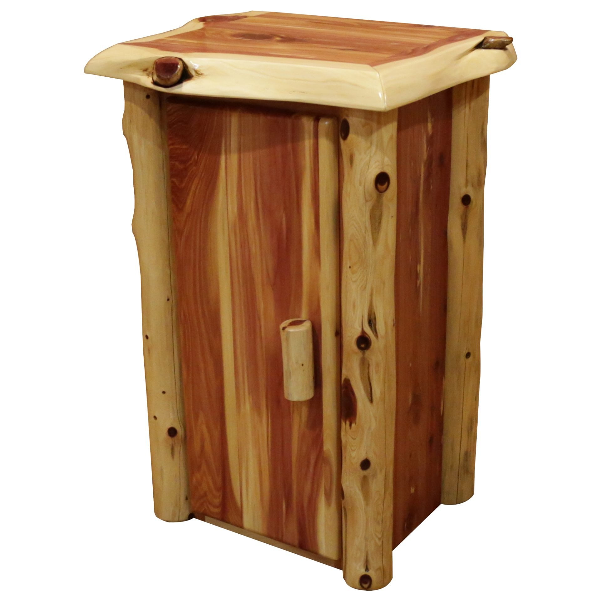 Rustic Red Cedar Log Small End Table with Door