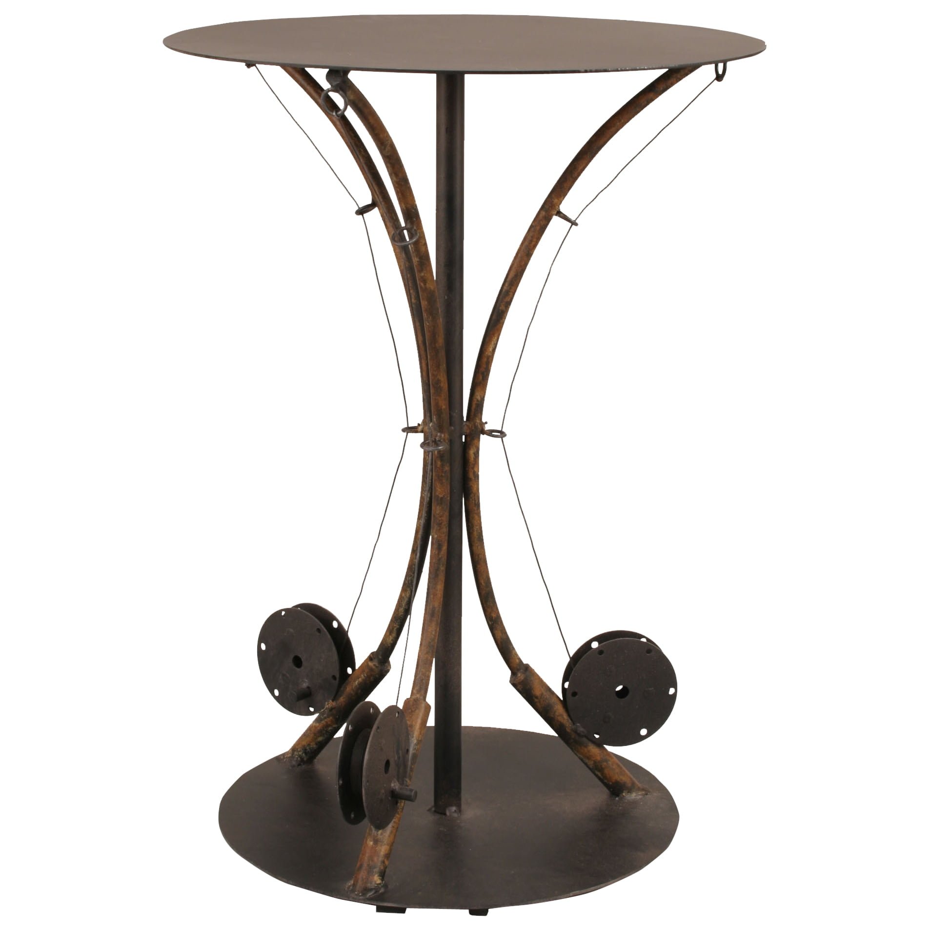 Rust End Table with 3 Fishing Poles