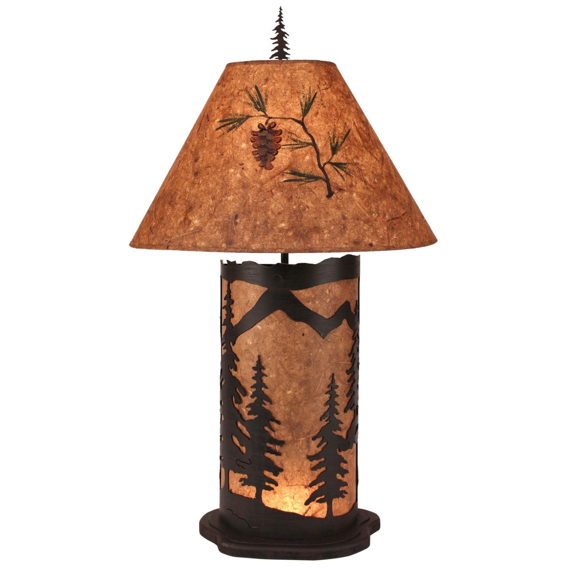 Large Rustic Scene Table Lamp with Nightlight