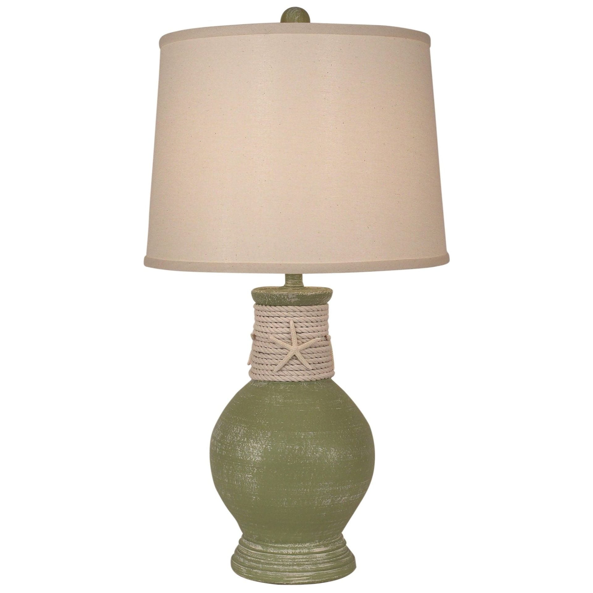 Ribbed-Neck Table Lamp with White Rope and Starfish Accent