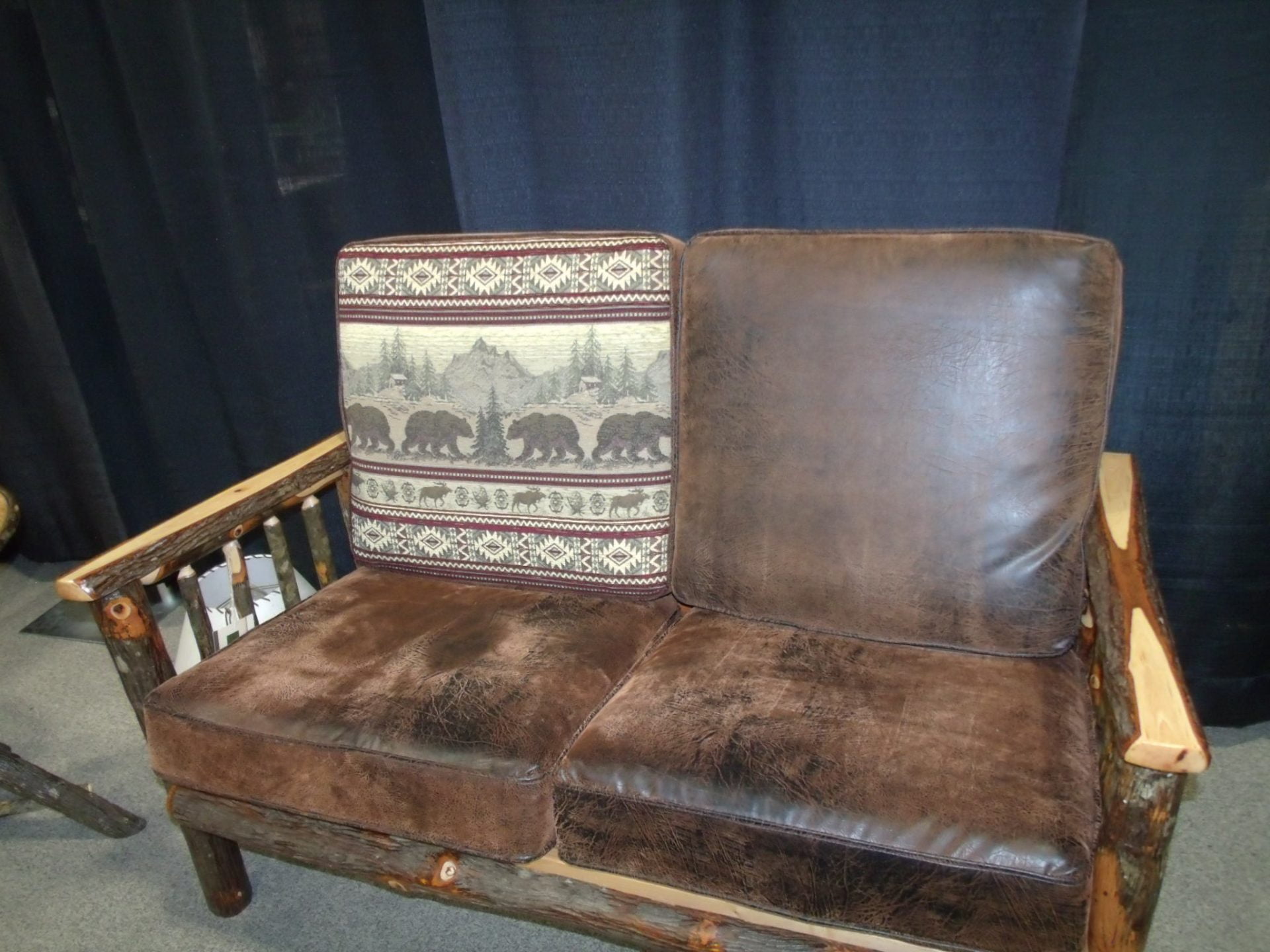 Rustic Hickory Log Faux Leather Love Seat