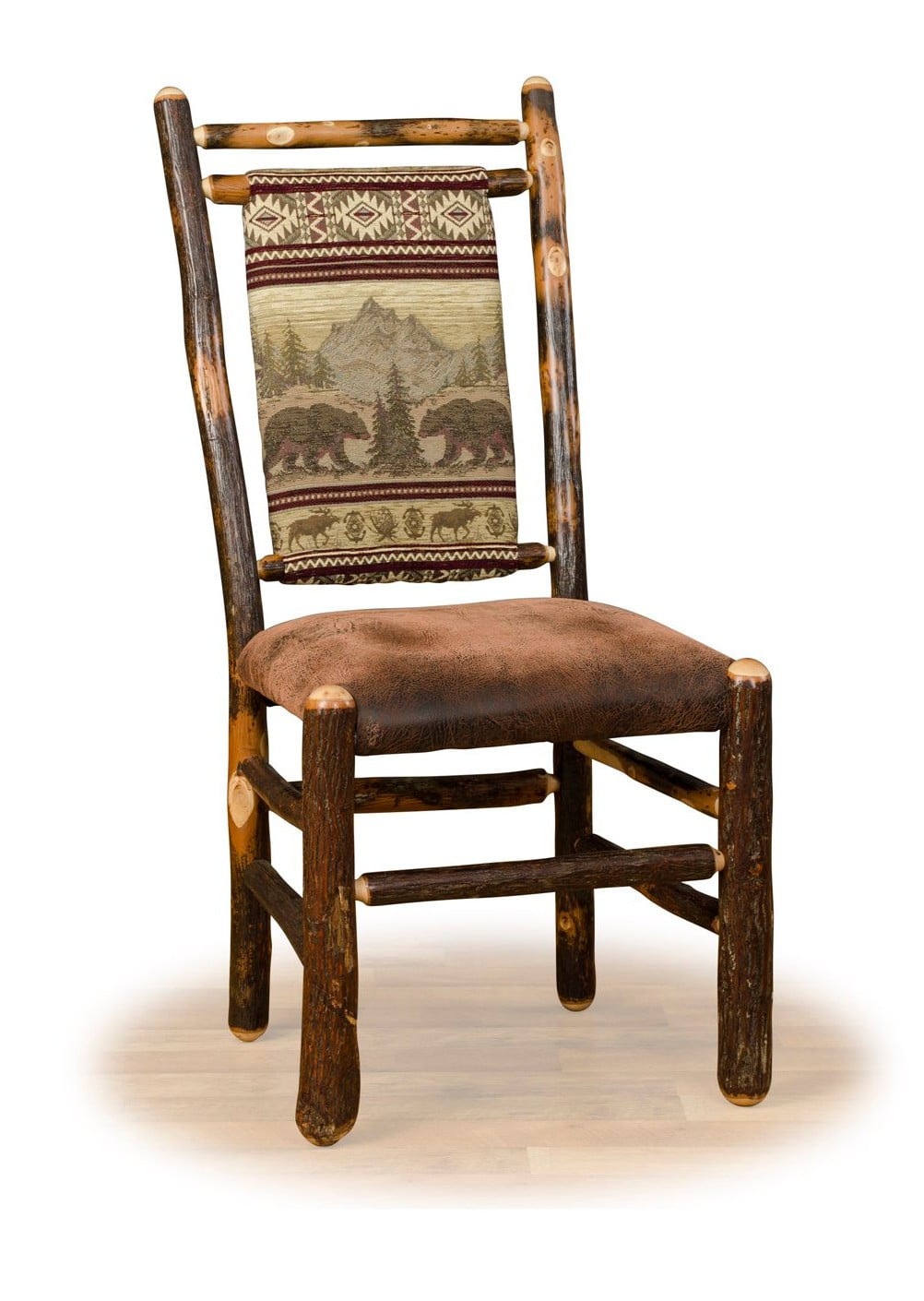 Rustic Hickory Log Medium Back Dining Chair-Set of 2