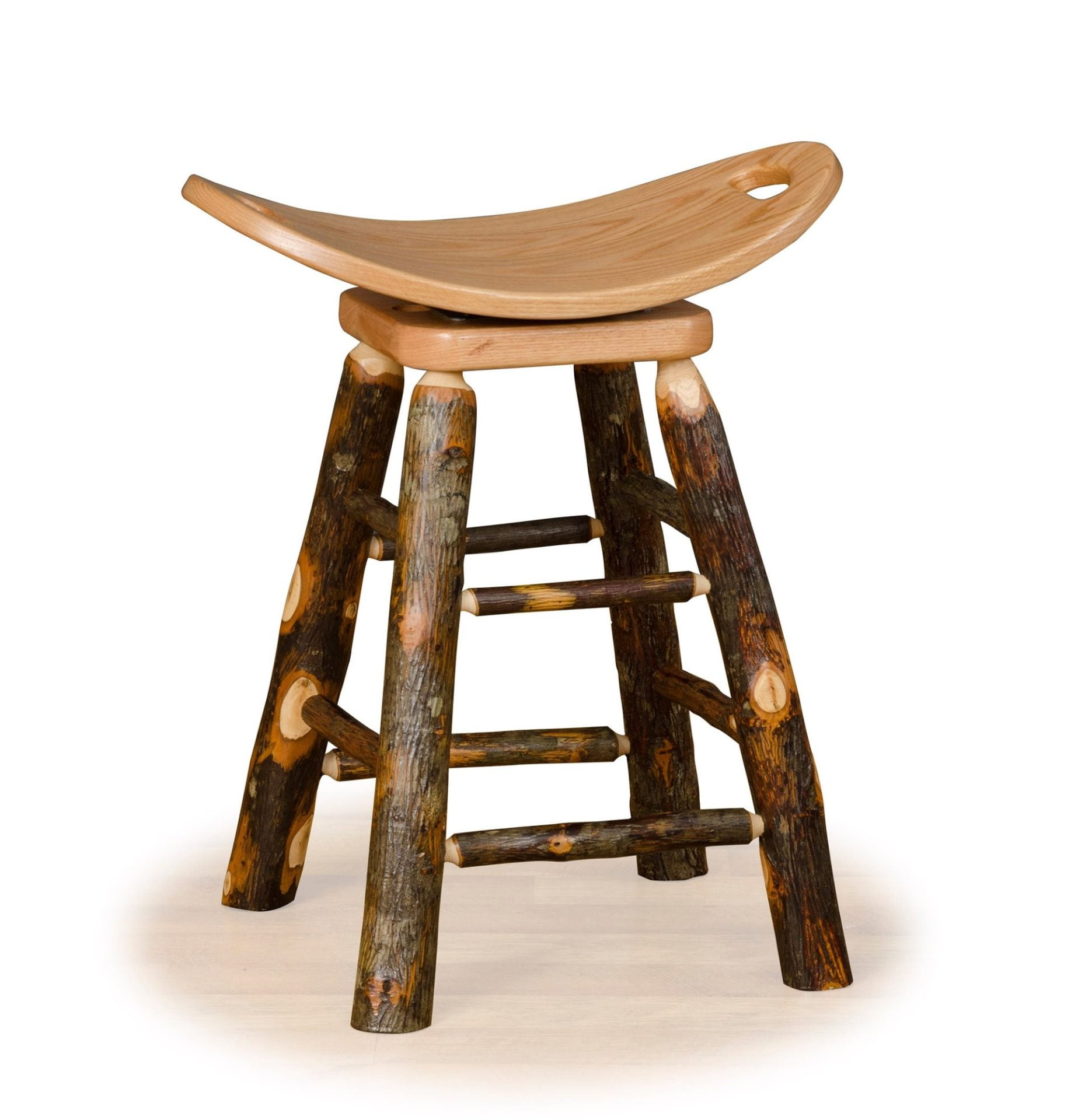 Rustic Hickory Swivel Saddle Stool – Counter or Bar Height