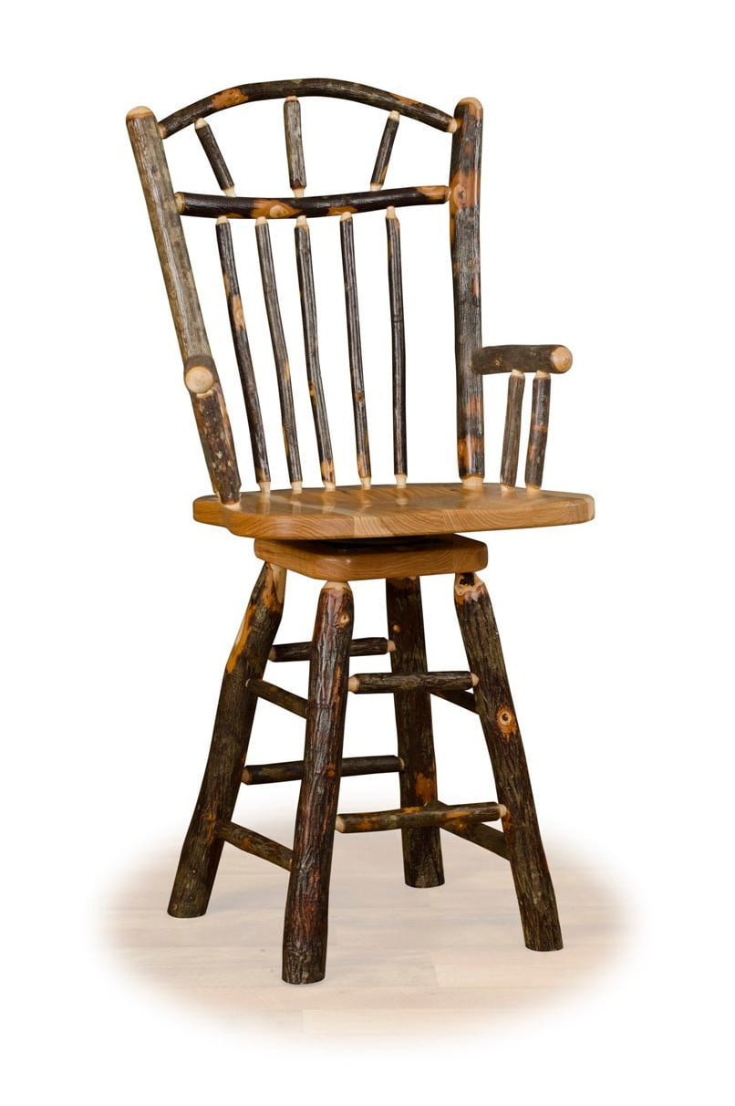 Rustic Hickory Wagon Wheel Swivel Counter Stool with Arms – Counter or Bar Height