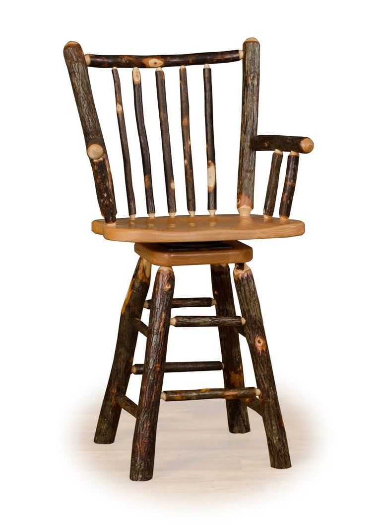 Rustic Hickory Stick Back Swivel Stool with Arms – Counter or Bar Height