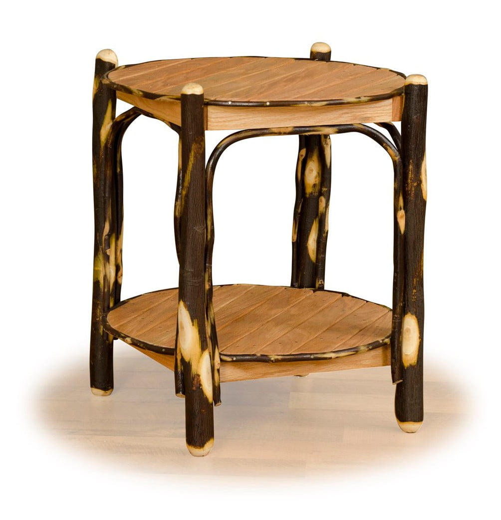Rustic Hickory & Oak 2 Tier Round End Table