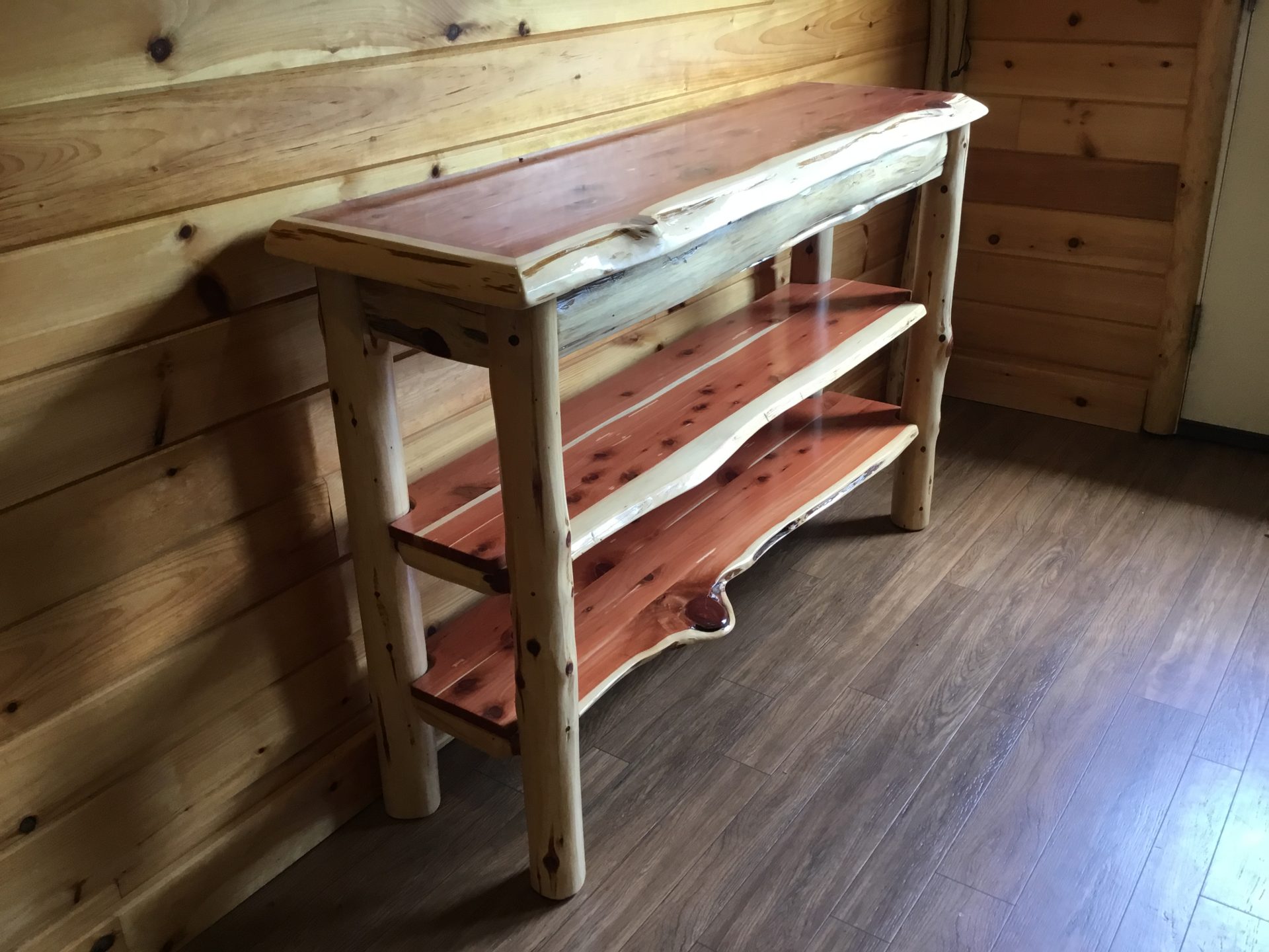 Rustic Red Cedar Log Live Edge TV Stand / Console Table