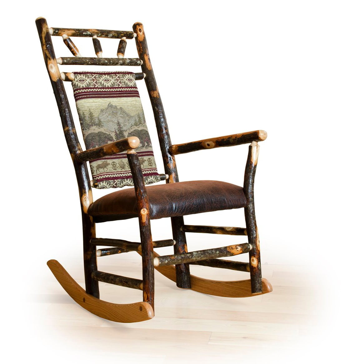 Rustic Hickory Fabric Back Rocking Chair