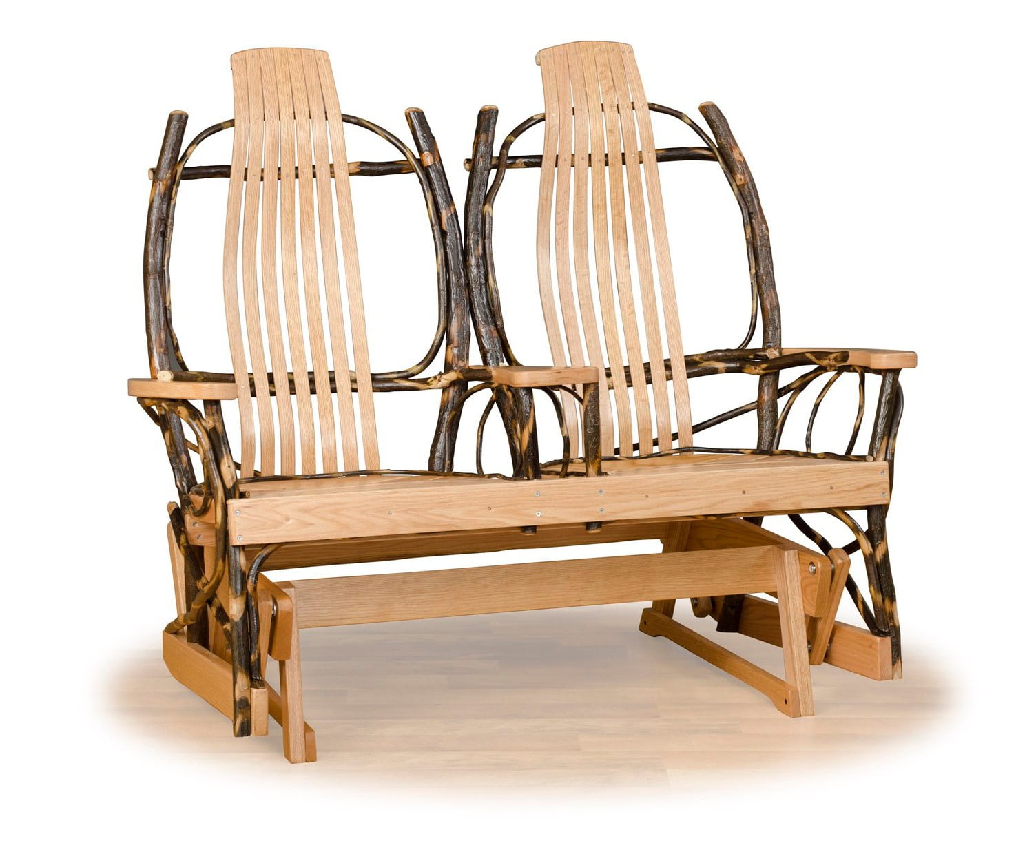 Rustic Hickory Double Glider with Center Armrest