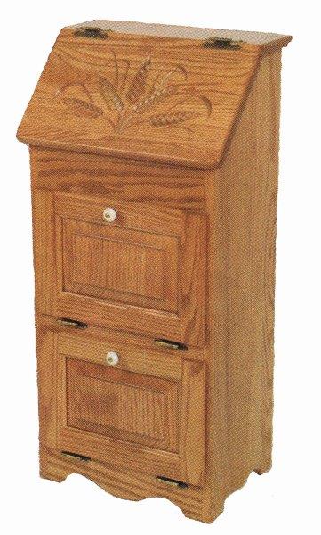 Rustic Oak Flip Top Vegetable Bin with 2 Additional Doors – Wheat Carving