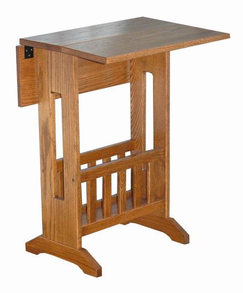 Rustic Mission Style Double Drop Leaf Oak Accent Table with Storage Rack
