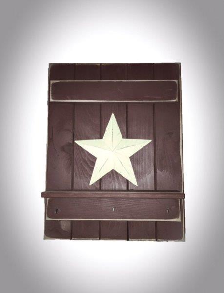 Primitive Pine Slat Board Shelf with Metal Country Star