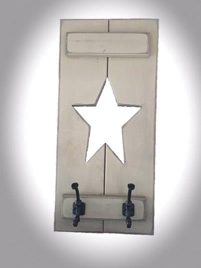 Primitive Pine Slat Shutter Wall Mounted Coat/Towel Rack with Cut Out Star