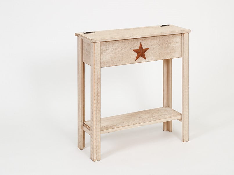 Farmhouse Pine Treasure Box Stand with Lift Top and Rustic Star