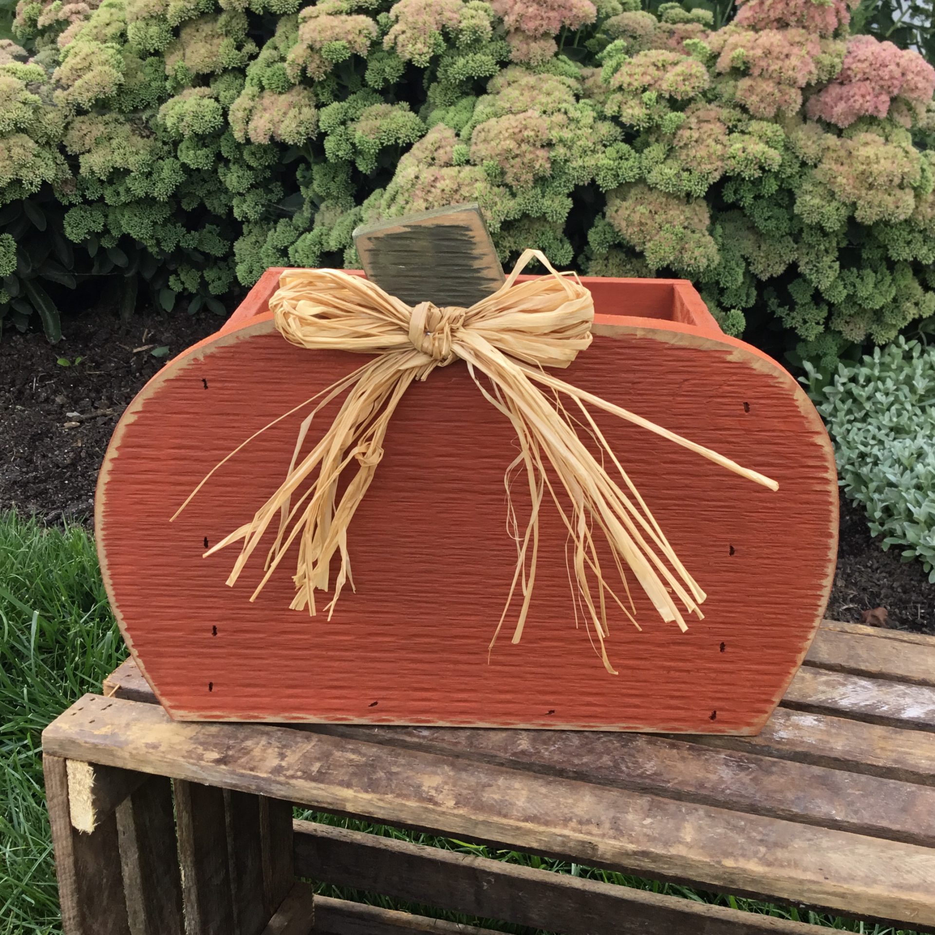 Primitive Wooden Pumpkin Shaped Planter Box for Mums