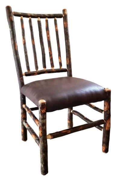 Hickory Log Stickback Rustic Dining Chair with Upholstered Seat-Set of 2