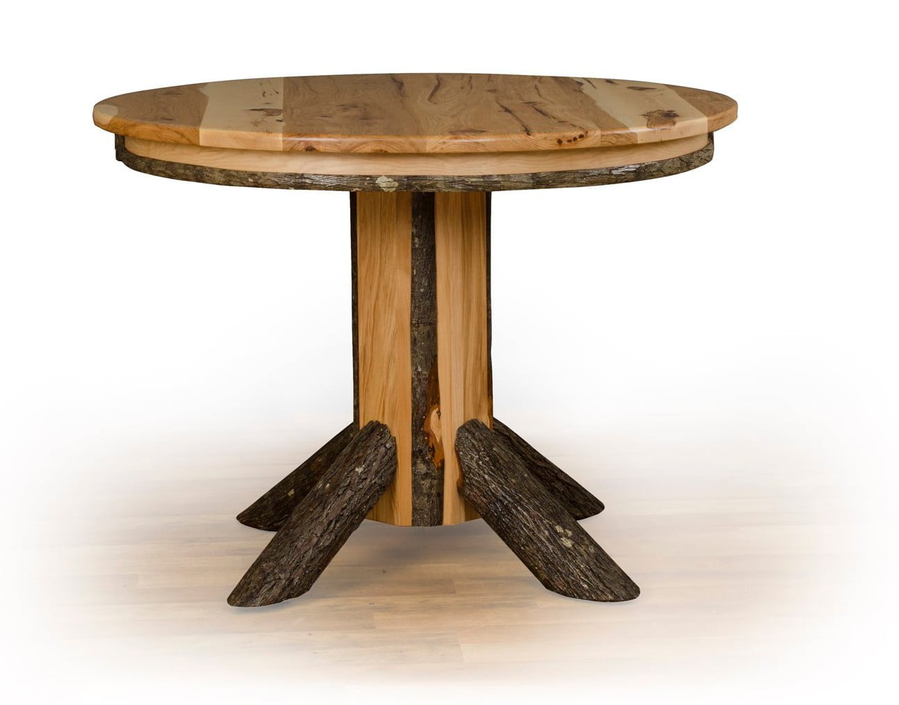 Rustic Hickory Single Pedestal Round Extension Dining Table