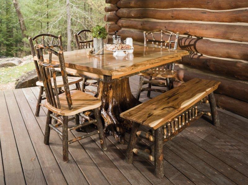 Custom White Cedar Stump Table with Live Edge Hickory Top